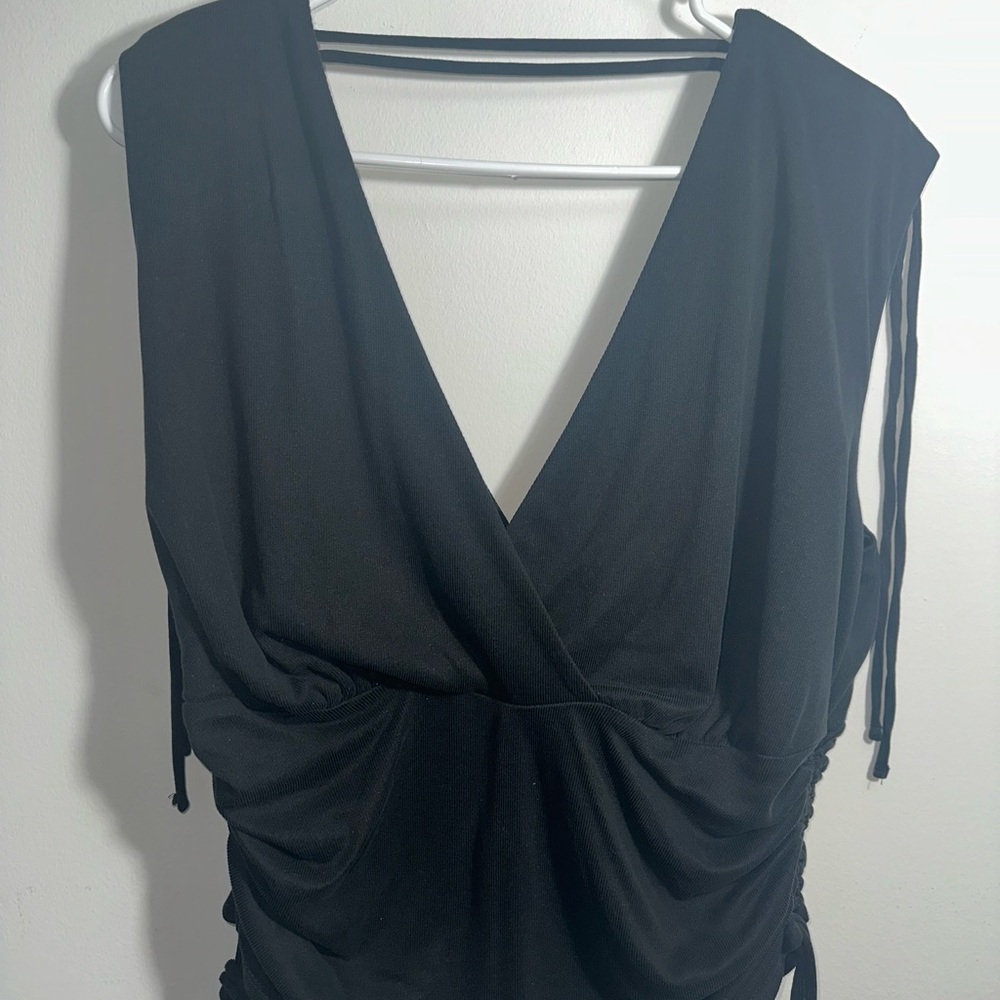Forever 21 Black Sleeveless Top with Deep V-Neck and Ruching
